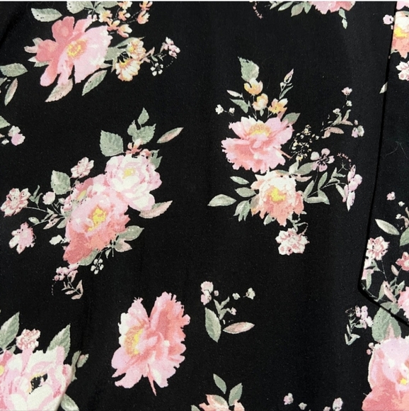 Xhileration Black Pink Floral Wrap Front Casual Summer Midi Sun Dress Medium - Picture 8 of 8